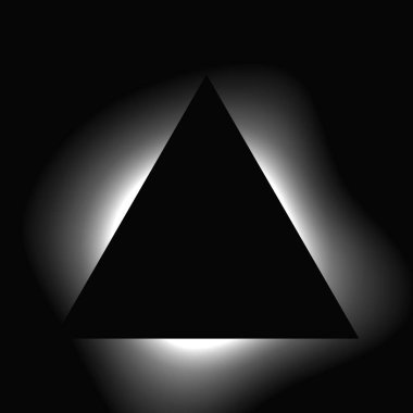 Üçgen çerçeveyi gradyanla aydınlat. Siyah arkaplanda beyaz üçgen neon pankartı var. Vektör illüstrasyonu