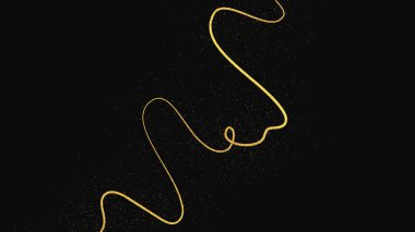 Altın parıldayan konfeti dalgası ve yıldız tozu. Koyu arkaplanda altın sihirli parıltılarla arka plan. Vektör illüstrasyonu