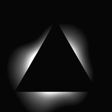 Üçgen çerçeveyi gradyanla aydınlat. Siyah arkaplanda beyaz üçgen neon pankartı var. Vektör illüstrasyonu