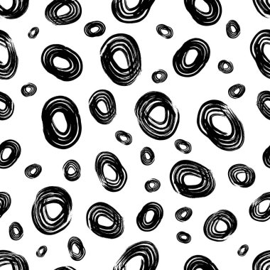 Kusursuz desenli, el çizimi, beyaz zemin üzerine çizilmiş karalama çemberleri. Soyut grunge dokusu. Vektör illüstrasyonu