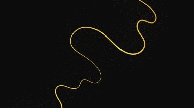 Altın parıldayan konfeti dalgası ve yıldız tozu. Koyu arkaplanda altın sihirli parıltılarla arka plan. Vektör illüstrasyonu