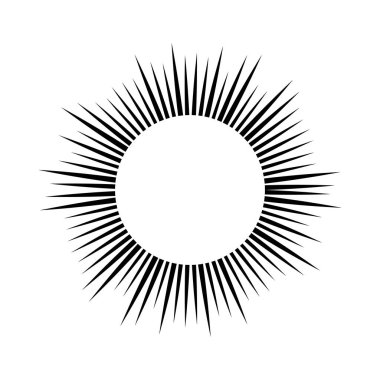 Güneş sembolü. Beyaz arka planda siyah güneş ışınları. Vektör illüstrasyonu