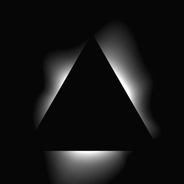 Üçgen çerçeveyi gradyanla aydınlat. Siyah arkaplanda beyaz üçgen neon pankartı var. Vektör illüstrasyonu