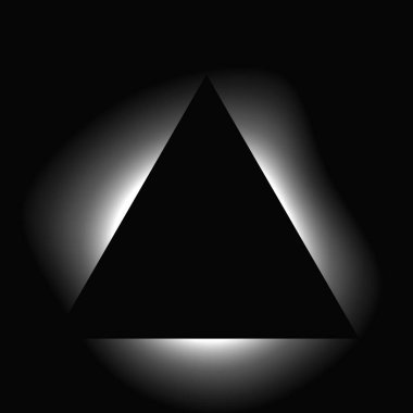 Üçgen çerçeveyi gradyanla aydınlat. Siyah arkaplanda beyaz üçgen neon pankartı var. Vektör illüstrasyonu