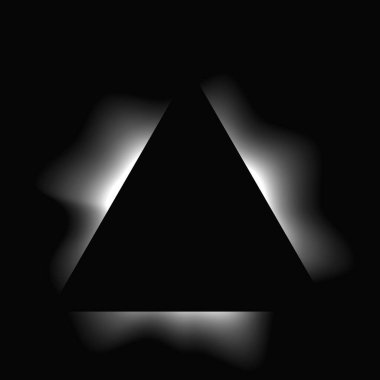 Üçgen çerçeveyi gradyanla aydınlat. Siyah arkaplanda beyaz üçgen neon pankartı var. Vektör illüstrasyonu