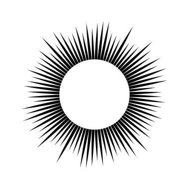 Güneş sembolü. Beyaz arka planda siyah güneş ışınları. Vektör illüstrasyonu