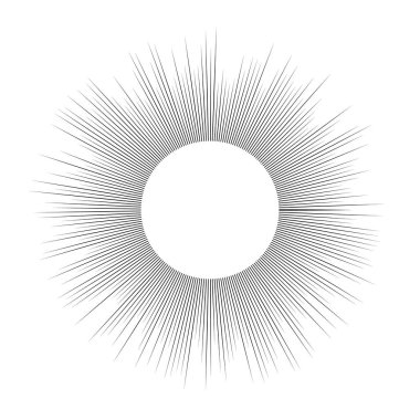 Güneş sembolü. Beyaz arka planda siyah güneş ışınları. Vektör illüstrasyonu
