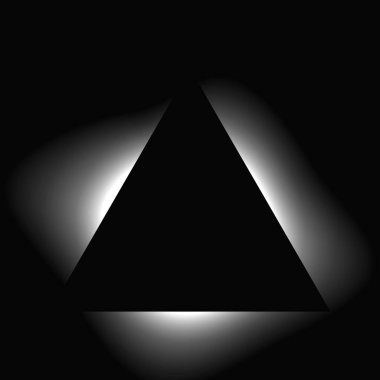 Üçgen çerçeveyi gradyanla aydınlat. Siyah arkaplanda beyaz üçgen neon pankartı var. Vektör illüstrasyonu