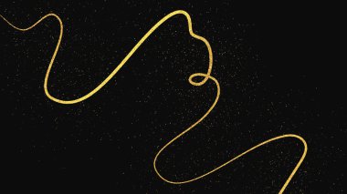 Altın parıldayan konfeti dalgası ve yıldız tozu. Koyu arkaplanda altın sihirli parıltılarla arka plan. Vektör illüstrasyonu