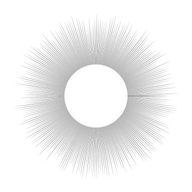Güneş sembolü. Beyaz arka planda siyah güneş ışınları. Vektör illüstrasyonu