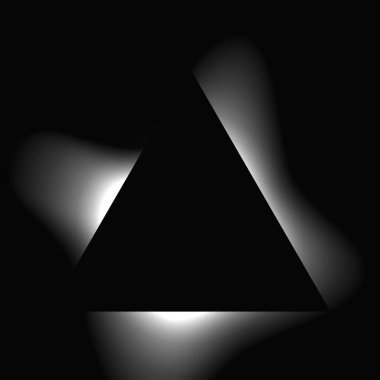 Üçgen çerçeveyi gradyanla aydınlat. Siyah arkaplanda beyaz üçgen neon pankartı var. Vektör illüstrasyonu