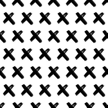 Elle çizilmiş çapraz sembollü kusursuz desen. Beyaz arka planda siyah çizim işareti. Vektör illüstrasyonu