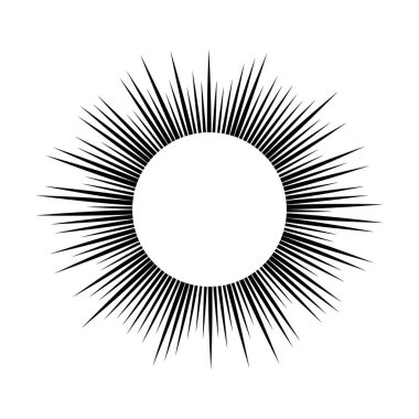 Güneş sembolü. Beyaz arka planda siyah güneş ışınları. Vektör illüstrasyonu