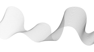 Beyaz zemin üzerinde gri dalga gradyan çizgileri olan soyut arkaplan. Modern teknoloji arka planı, dalga tasarımı. Vektör illüstrasyonu