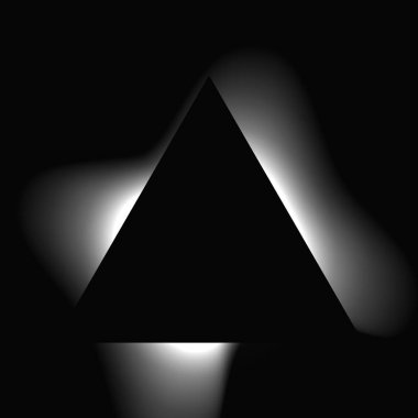 Üçgen çerçeveyi gradyanla aydınlat. Siyah arkaplanda beyaz üçgen neon pankartı var. Vektör illüstrasyonu