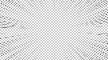 Şeffaf arkaplanda siyah çizgileri olan çizgi roman sayfası. Patlama ışınları desenli şablon dokuyu etkiler. Vektör illüstrasyonu