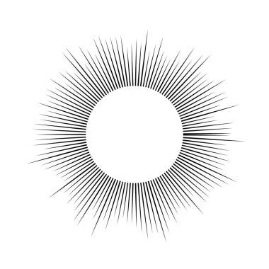 Güneş sembolü. Beyaz arka planda siyah güneş ışınları. Vektör illüstrasyonu