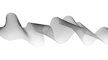Beyaz zemin üzerinde gri dalga gradyan çizgileri olan soyut arkaplan. Modern teknoloji arka planı, dalga tasarımı. Vektör illüstrasyonu