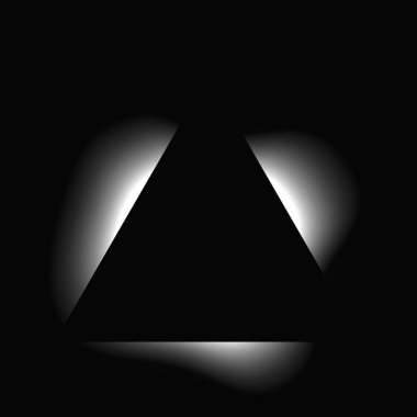 Üçgen çerçeveyi gradyanla aydınlat. Siyah arkaplanda beyaz üçgen neon pankartı var. Vektör illüstrasyonu