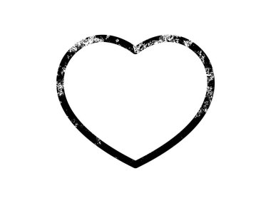 Kalp şeklinde Grunge kenarı. Koyu desenli çerçeve, beyaz arkaplanda boşluk. Vektör illüstrasyonu