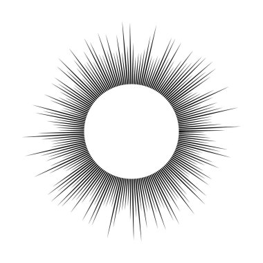 Güneş sembolü. Beyaz arka planda siyah güneş ışınları. Vektör illüstrasyonu