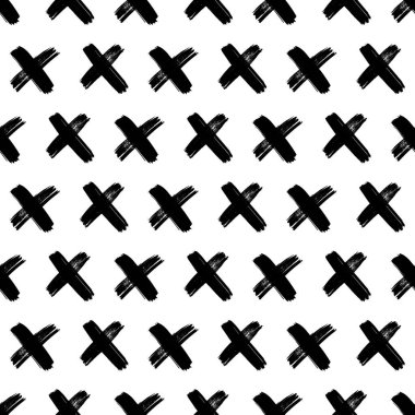 Elle çizilmiş çapraz sembollü kusursuz desen. Beyaz arka planda siyah çizim işareti. Vektör illüstrasyonu