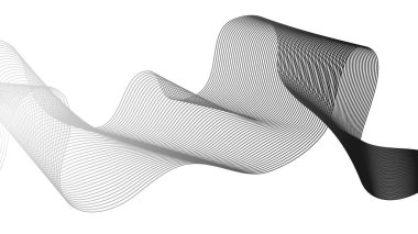 Beyaz zemin üzerinde gri dalga gradyan çizgileri olan soyut arkaplan. Modern teknoloji arka planı, dalga tasarımı. Vektör illüstrasyonu