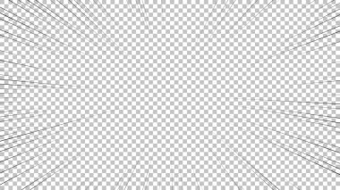 Şeffaf arkaplanda siyah çizgileri olan çizgi roman sayfası. Patlama ışınları desenli şablon dokuyu etkiler. Vektör illüstrasyonu