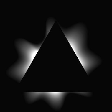 Üçgen çerçeveyi gradyanla aydınlat. Siyah arkaplanda beyaz üçgen neon pankartı var. Vektör illüstrasyonu