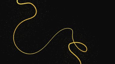 Altın parıldayan konfeti dalgası ve yıldız tozu. Koyu arkaplanda altın sihirli parıltılarla arka plan. Vektör illüstrasyonu