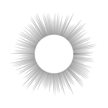 Güneş sembolü. Beyaz arka planda siyah güneş ışınları. Vektör illüstrasyonu