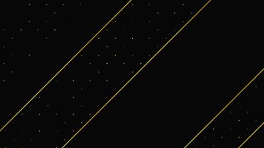 Soyut altın çizgileri ve parlak noktaları olan gösterişli, koyu bir arka plan. Işıldayan pırıltılı arkaplan. Modern şablonlar için şık ve zarif bir tasarım. Vektör illüstrasyonu