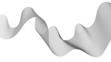Beyaz zemin üzerinde gri dalga gradyan çizgileri olan soyut arkaplan. Modern teknoloji arka planı, dalga tasarımı. Vektör illüstrasyonu