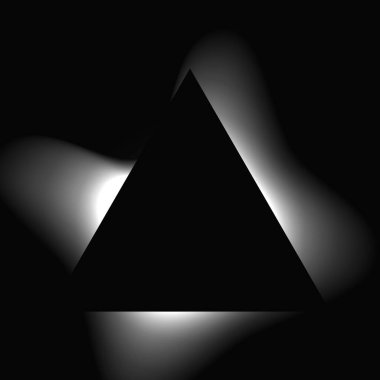 Üçgen çerçeveyi gradyanla aydınlat. Siyah arkaplanda beyaz üçgen neon pankartı var. Vektör illüstrasyonu