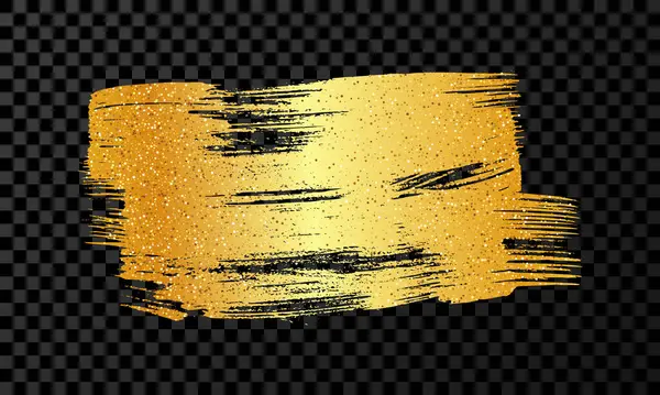Altın fırça darbesi. El çizimi mürekkep lekesi koyu şeffaf arkaplanda izole edilmiş. Vektör illüstrasyonu