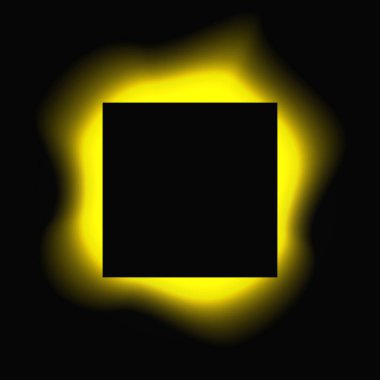 Kare çerçeveyi gradyanla aydınlat. Sarı yuvarlak neon pankart siyah arkaplanda izole edilmiş. Vektör illüstrasyonu