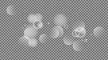 Bokeh şeffaf arkaplanda daireler çiziyor. Beyaz parlayan toz, parlayan ışıltı ve bokeh ışıkları. Vektör illüstrasyonu