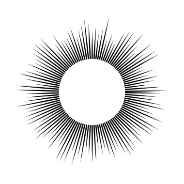 Güneş sembolü. Beyaz arka planda siyah güneş ışınları. Vektör illüstrasyonu