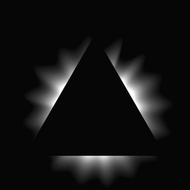 Üçgen çerçeveyi gradyanla aydınlat. Siyah arkaplanda beyaz üçgen neon pankartı var. Vektör illüstrasyonu