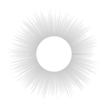 Güneş sembolü. Beyaz arka planda siyah güneş ışınları. Vektör illüstrasyonu