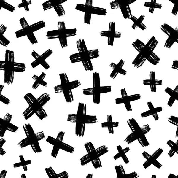 Elle çizilmiş çapraz sembollü kusursuz desen. Beyaz arka planda siyah çizim işareti. Vektör illüstrasyonu