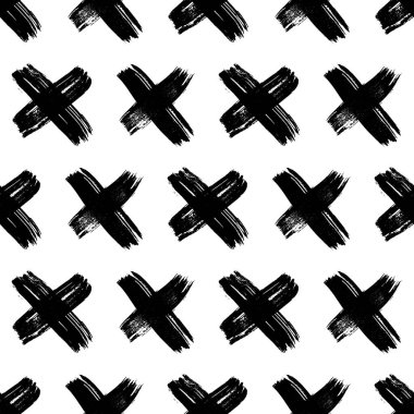 Elle çizilmiş çapraz sembollü kusursuz desen. Beyaz arka planda siyah çizim işareti. Vektör illüstrasyonu