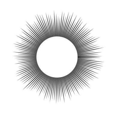 Güneş sembolü. Beyaz arka planda siyah güneş ışınları. Vektör illüstrasyonu