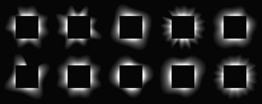 Büyük kare kareler gradyanı olan çerçeveleri aydınlatır. Siyah arkaplanda 10 beyaz neon pankart var. Vektör illüstrasyonu