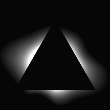 Üçgen çerçeveyi gradyanla aydınlat. Siyah arkaplanda beyaz üçgen neon pankartı var. Vektör illüstrasyonu