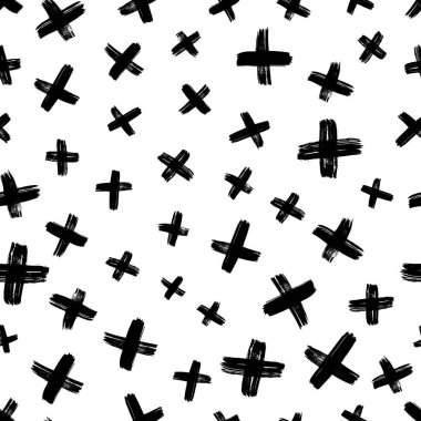 Elle çizilmiş çapraz sembollü kusursuz desen. Beyaz arka planda siyah çizim işareti. Vektör illüstrasyonu