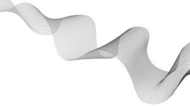 Beyaz zemin üzerinde gri dalga gradyan çizgileri olan soyut arkaplan. Modern teknoloji arka planı, dalga tasarımı. Vektör illüstrasyonu