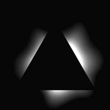 Üçgen çerçeveyi gradyanla aydınlat. Siyah arkaplanda beyaz üçgen neon pankartı var. Vektör illüstrasyonu