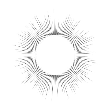 Güneş sembolü. Beyaz arka planda siyah güneş ışınları. Vektör illüstrasyonu