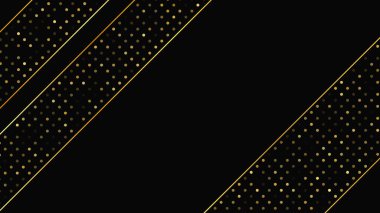 Soyut altın çizgileri ve parlak noktaları olan gösterişli, koyu bir arka plan. Işıldayan pırıltılı arkaplan. Modern şablonlar için şık ve zarif bir tasarım. Vektör illüstrasyonu